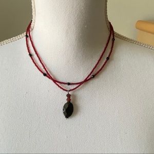 Black and red beaded necklace.